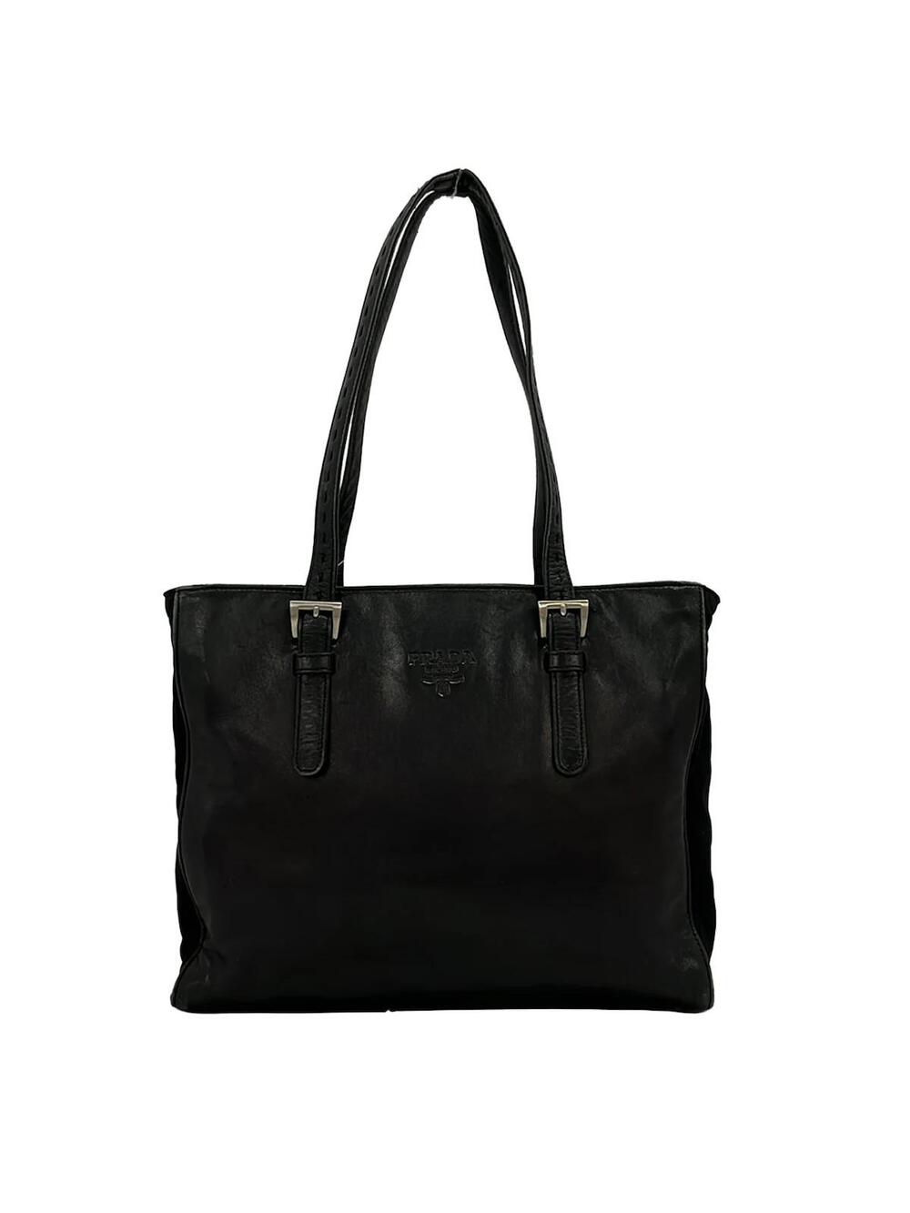 Prada Black Leather Nylon Shoulder Bag #363502P55B